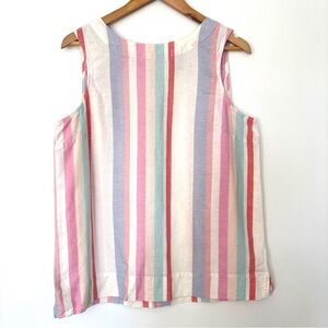 Ellen Tracy Linen Pastel Striped Sleeveless Top